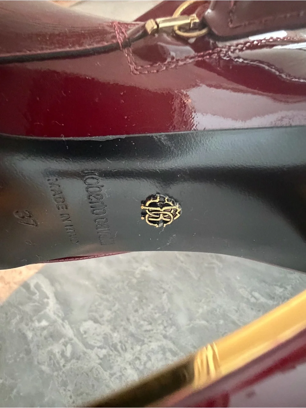 Roberto Cavalli Burgundy Patent Over-the-Knee Stiletto Boots